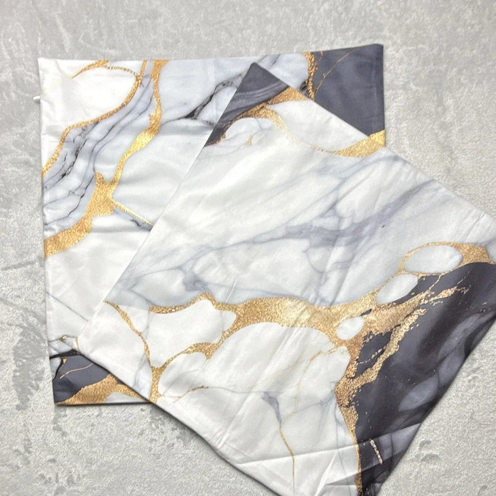 2-Pack Marble Print Pillowcases 20x30 White Gray Gold Polyester Modern